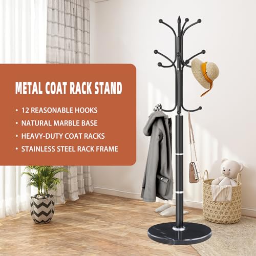 Modern Metal Coat Rack Stand with Natural Marble Base