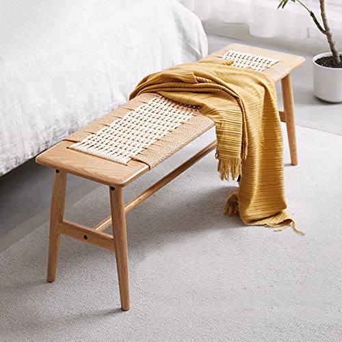 Oak Dining Bench with Woven Design
