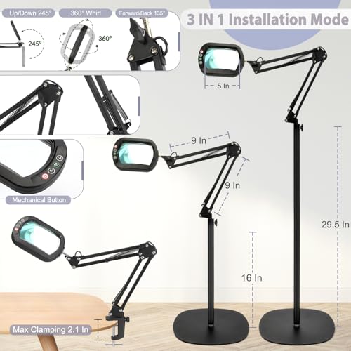 Rectangle Magnifying Glass with Light and Stand Swing Arm