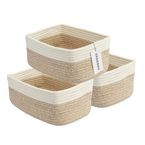Small Woven Storage Baskets Decorative Rope Bins for Organizing Shelves