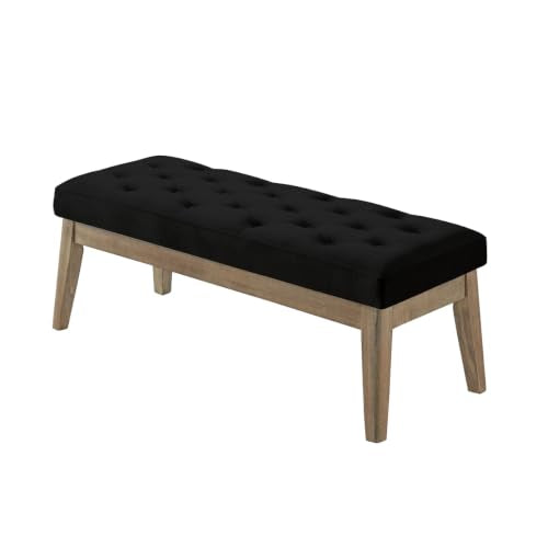 Velvet Upholstered Buttons Tufted Entryway Bench with Solid Wood Leg