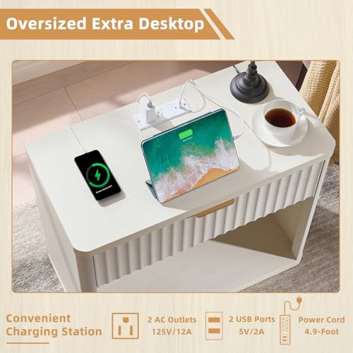 Wide Fluted Nightstand for Large Spaces