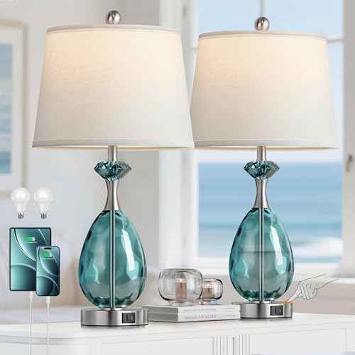 Coastal Glass Table Lamps Set of 2