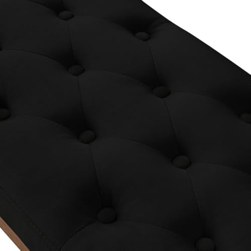 Velvet Upholstered Buttons Tufted Entryway Bench with Solid Wood Leg
