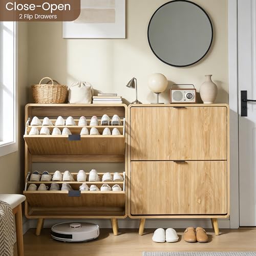 47" Fluted Large Shoe Cabinet with 4 Flip Drawers