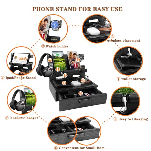 Gifts for Him Husband Boyfriend Son Men Nightstand Organizer Wood Phone Docking Station