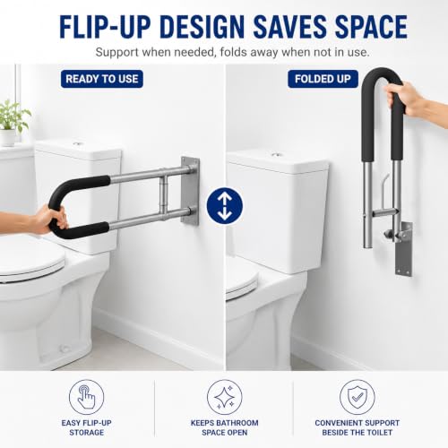 Foldable Toilet Grab Bar with Paper Holder