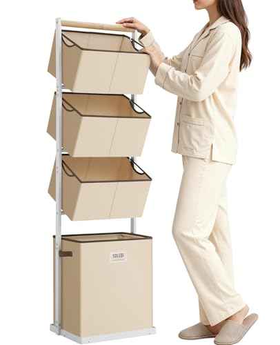 4 Tier Laundry Hamper Sorter Vertical Laundry Basket for Small Space