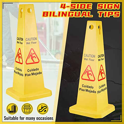 Wet Floor Sign Safety Cone Yellow 4 Sided Caution