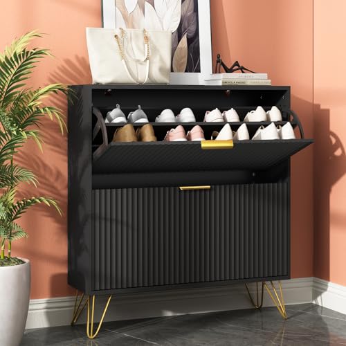 Shoe Storage Cabinet with 3 Flip Drawers