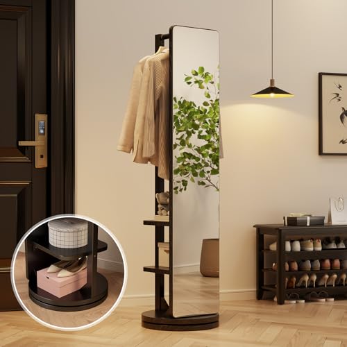 Full Length Mirror Coat Rack Solid Wood Floor Mirror 66"x12" Full Length Mirror with Stand Long Mirrors for Bedroom