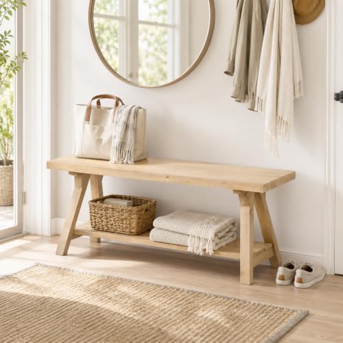 Handcrafted Solid Wood Bench 24AT7PV6
