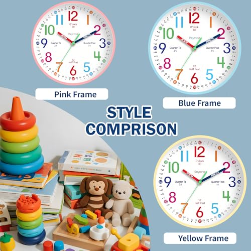 Wall Clock for Kids Learning to Tell Time Easily Clock Non Ticking Battery Operated Colorful Teaching Time Clock Decorative for Kids Room Classroom School