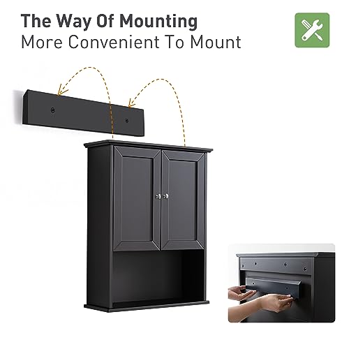 Bathroom Wall Cabinet Wooden Medicine Cabinet Buffering Hinge MDF Material Storage Organizer and Adjustable Shelves Cupboard Storage Cabinet with Large Space