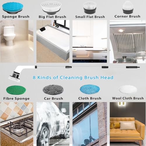 Electric Spin Scrubber Rechargeable and 8 in 1Cordless Cleaning Brush with Replaceable Brush Heads
