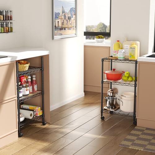 3 Shelves Storage Shelf Wire Shelving Unit Metal Adjustable Wheels