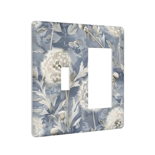 Blue Dandelion Vintage Floral Boho Flower Light Switch Cover Plate 1 Gang No Device Blank Electrical Wall Plates Faceplate Decorative Switch Plate Covers for Bedroom Living Room Home Decor