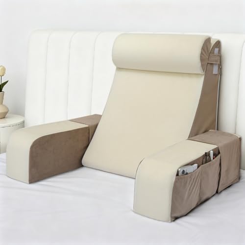 21" Reading Pillow for Bed with XL Side Pockets for Adults