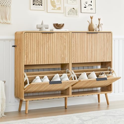 47" Fluted Large Shoe Cabinet with 4 Flip Drawers