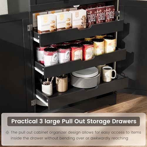 71" Pantry Cabinet with Charging Station & LED Lights