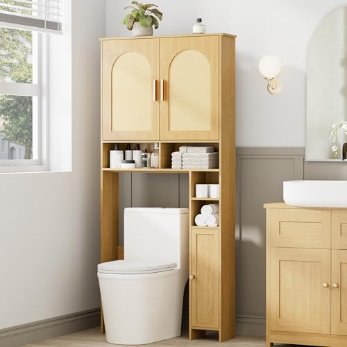 Over The Toilet Storage Cabinet with 2 Door and Toilet Paper Holder Stand