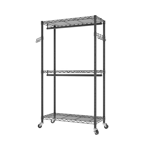 Heavy Duty Rolling Clothes Rack Wheels Portable Metal Garment Rack