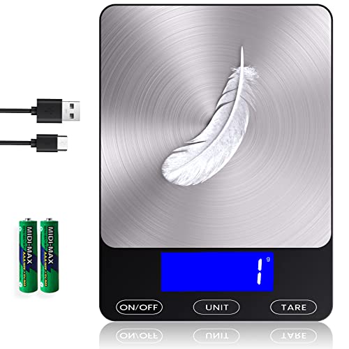 Food Scale 33lb Digital Kitchen Scale for Food Ounces Grams Rechargeable 303 Stainless Steel