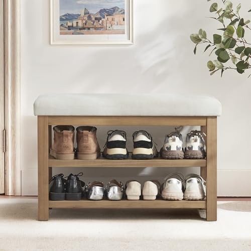 Shoe Rack Bench with Leather Cushion