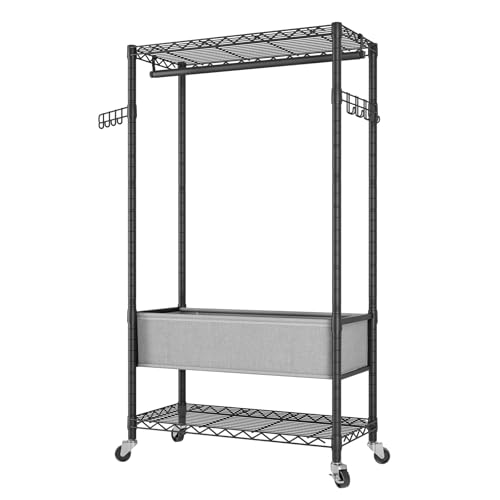 Heavy Duty Rolling Clothes Rack Wheels Portable Metal Garment Rack
