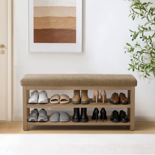 Shoe Rack Bench with Leather Cushion