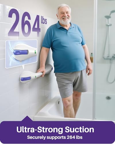 17.5 Inch Suction Grab Bars for Bathtubs & Showers with Indicator 2 Pack