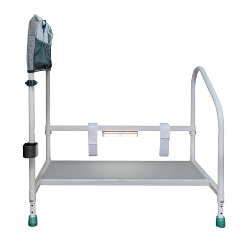 Bed Rails For Elderly with Adjustable Height Bed Step Stool & LED Light for Fall Prevention