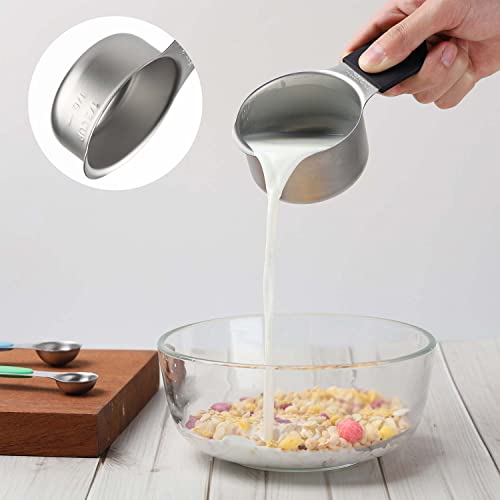 Magnetic Measuring Cups and Spoons Set Including 7 Heavy Duty Stainless Steel Measuring Cup 8 Double Sided Measuring Spoons with 1 Leveler for Dry and Liquid Ingredients