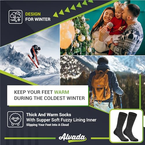 Mens Merino Wool Crew Socks Thermal and Warm Socks for Winter Work Hiking Running 3 Pairs