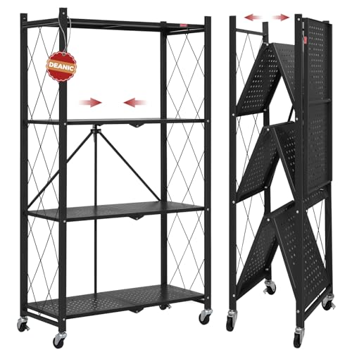 4 Tier Foldable Storage Shelves with Wheels