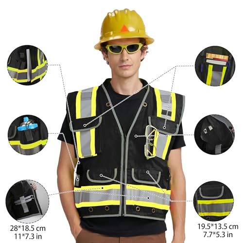 Heavy Woven cotton High Vis Reflective work construction safety vest for men Class 2 with ipad Cargo Back Pocket