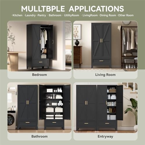 71 Farmhouse Metal Wardrobe Closet with Hanging Rod