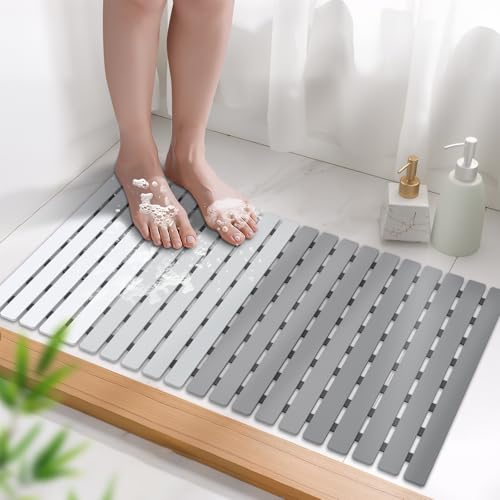 Bath Tub Shower Mat Non Slip Bathtub Mats for Bathroom Shower Floor Mat Bath Mats for Shower Tub Anti Slip Shower Mat with Drain Hole and Large Suction Cups