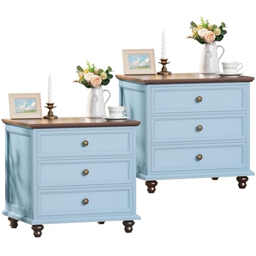 Wide Wood Farmhouse Night Stand with Drawers