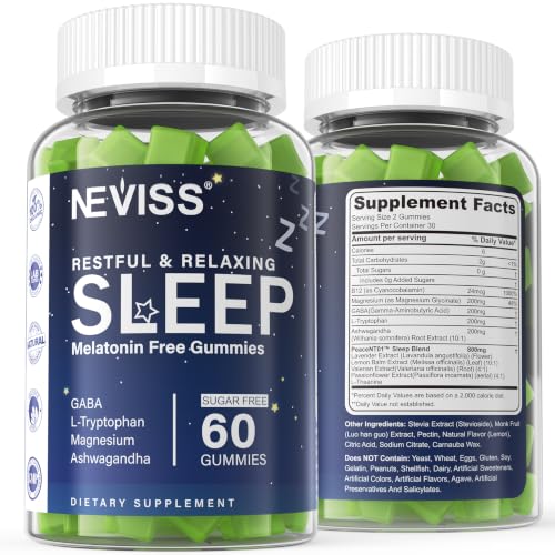 GABA, L-tryptophan, Magnesium, Ashwagandha, Non-melatonin Gummies for Men & Women, Help for Zzzs, Calm Mood & Relaxation - Non Habit-Forming