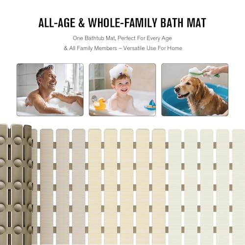 Bath Tub Shower Mat Non Slip Bathtub Mats for Bathroom Shower Floor Mat Bath Mats for Shower Tub Anti Slip Shower Mat with Drain Hole and Large Suction Cups
