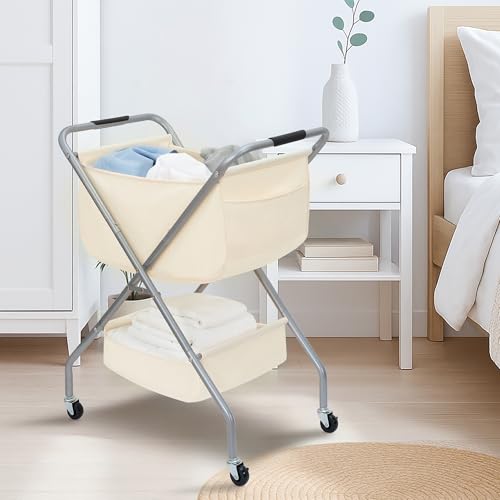 Collapsible Laundry Cart with Wheels Rolling Laundry Hamper Clothes Basket with Wheels