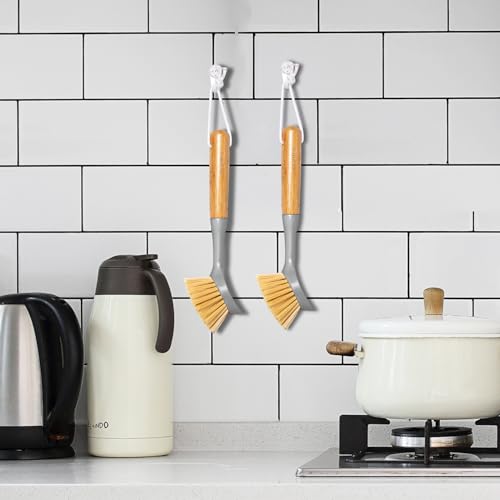 2 Pack Kitchen Dish Brushes with Bamboo Handle
