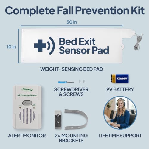 Smart Caregiver Bed and Chair Exit Alarm with Weight Sensing Bed Pad for Elderly