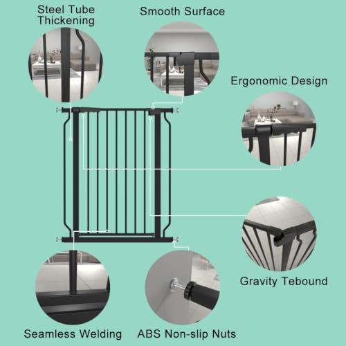 Black 40.55" Extra Tall Wide Baby Gate Pressure Mounted Walk Through Child Kids Safety Toddler Tension Pet Dog Gates with Extension for Doorways Kitchen