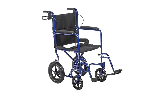 EXP19LTBL Lightweight Expedition Transport Wheelchair Blue with Hand Brakes