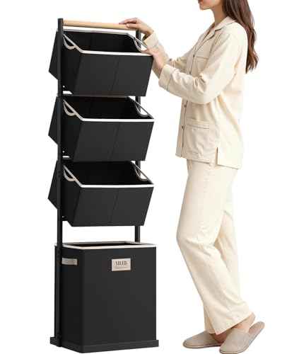 4 Tier Laundry Hamper Sorter Vertical Laundry Basket for Small Space