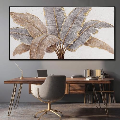 Large Canvas Wall Art for Living Room Leaf Wall Decor Figure Prints Pictures Green And Gold Arts White Hand Drawn Paintings for Bedroom Dining Room Gallery