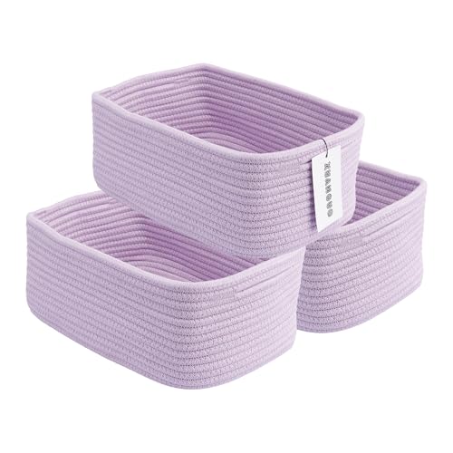 Small Woven Storage Baskets Decorative Rope Bins for Organizing Shelves