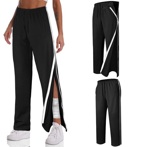 Unisex Tearaway Pants with 2 Side Zippers Snaps for Post Surgery Men Cotton Rip Off Breakaway Pant for Hip Replacement